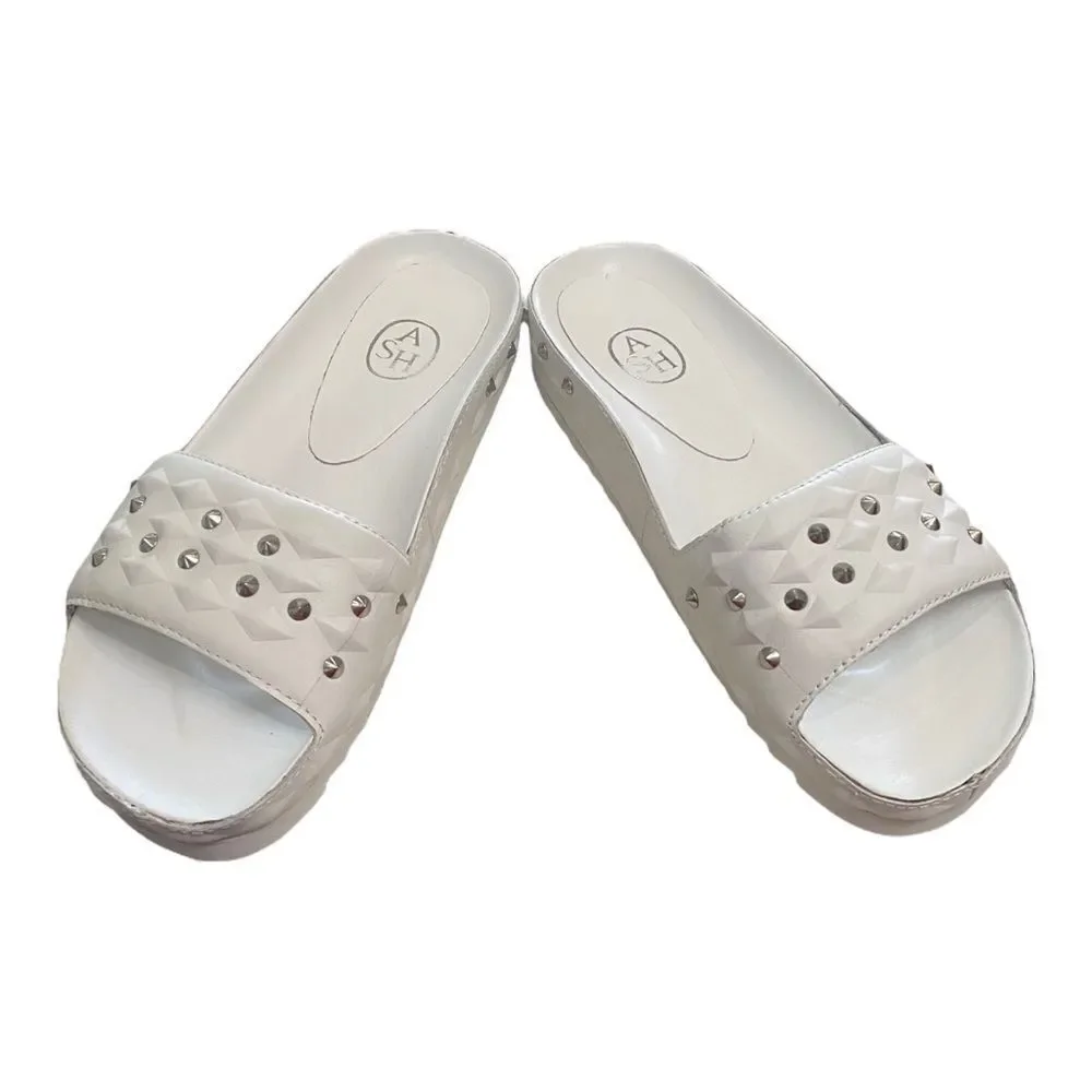 ASH Big Kids Unique White Leather Slide Sandals with Dust Bag NEW 35  3.5